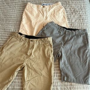 (3) EUC 30” Men’s Shorts, Cotton-IZOD & Volcom, Khaki, Tan, and Grey